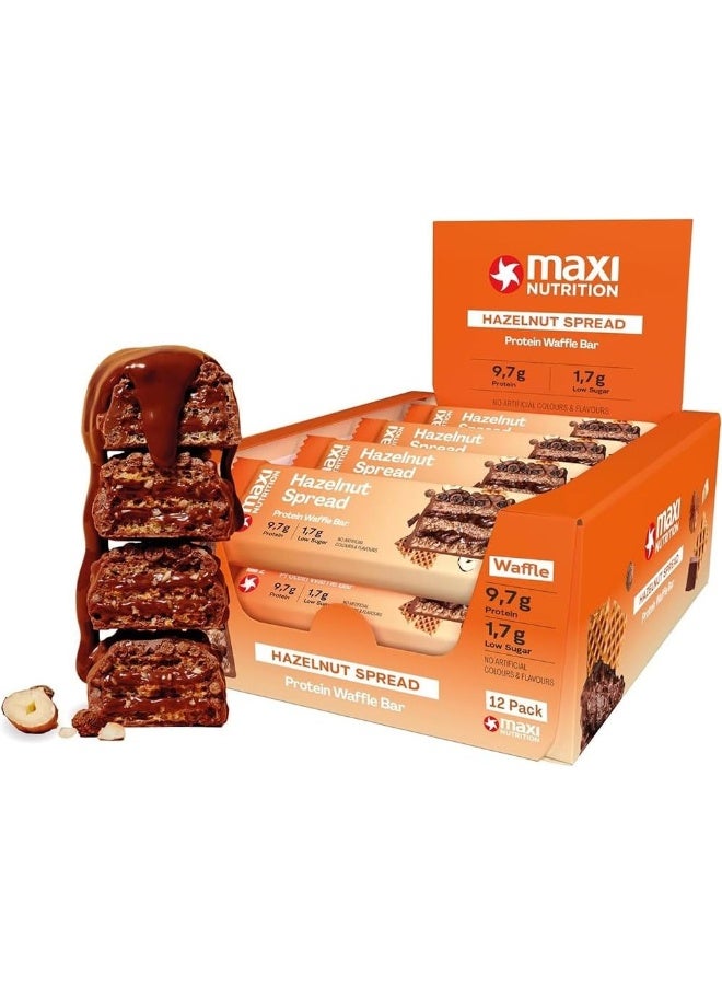 Maxi Nutrition Hazelnut Spread Protein Waffle Bar 39g| 9.7g Protein, Low Sugar, No Artificial Colours or Flavours  (Pack of 12pcs) - Image 1